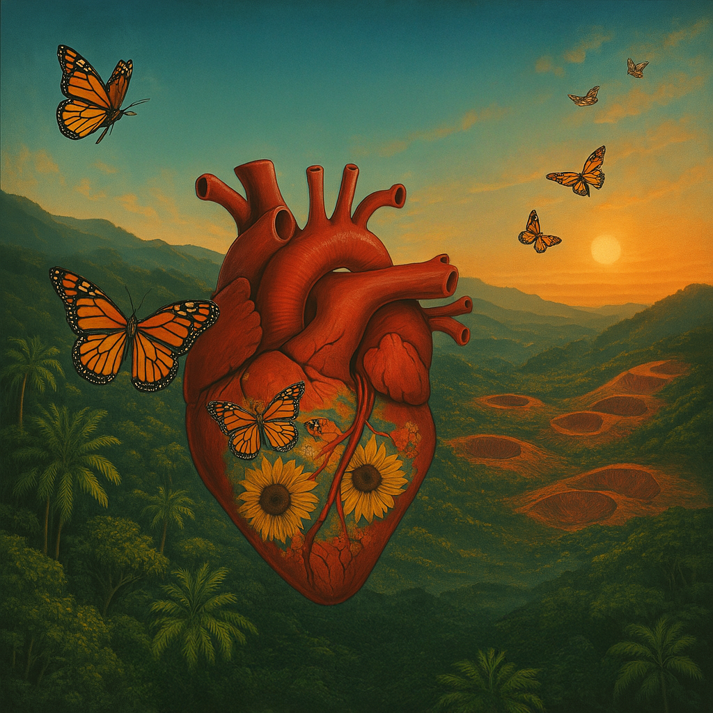 TINTI artwork: a heart, butterflies and Puerto Rico’s mountains